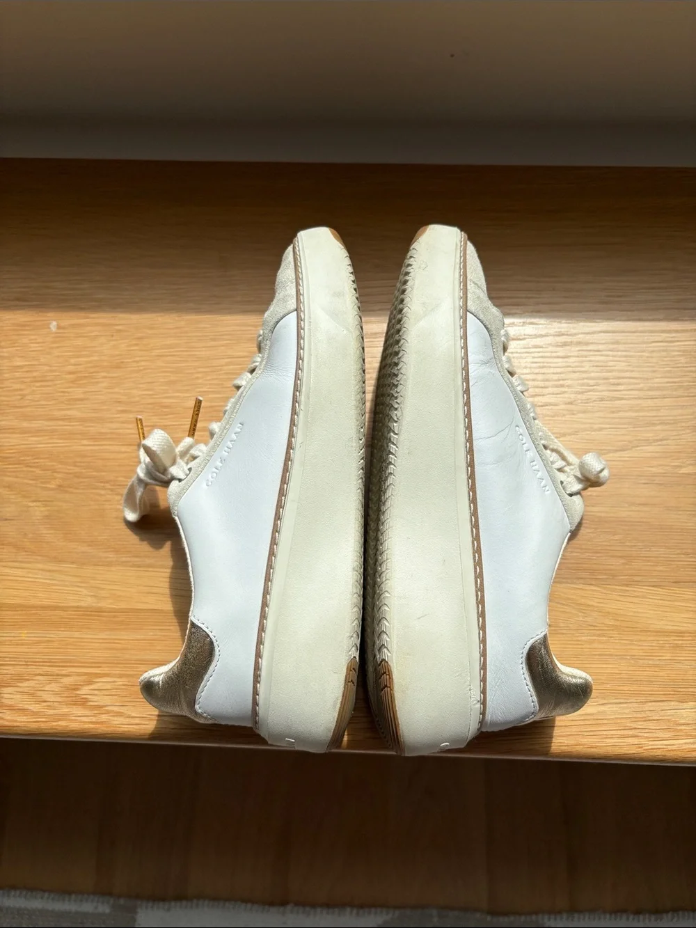Cole Haan Cream and Gold Casual Suede Sneakers